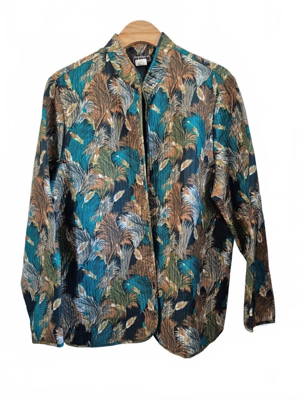 Southern Lady Women’s Feather Print Quilted Jacket Size 18w – Lightweight Quilte